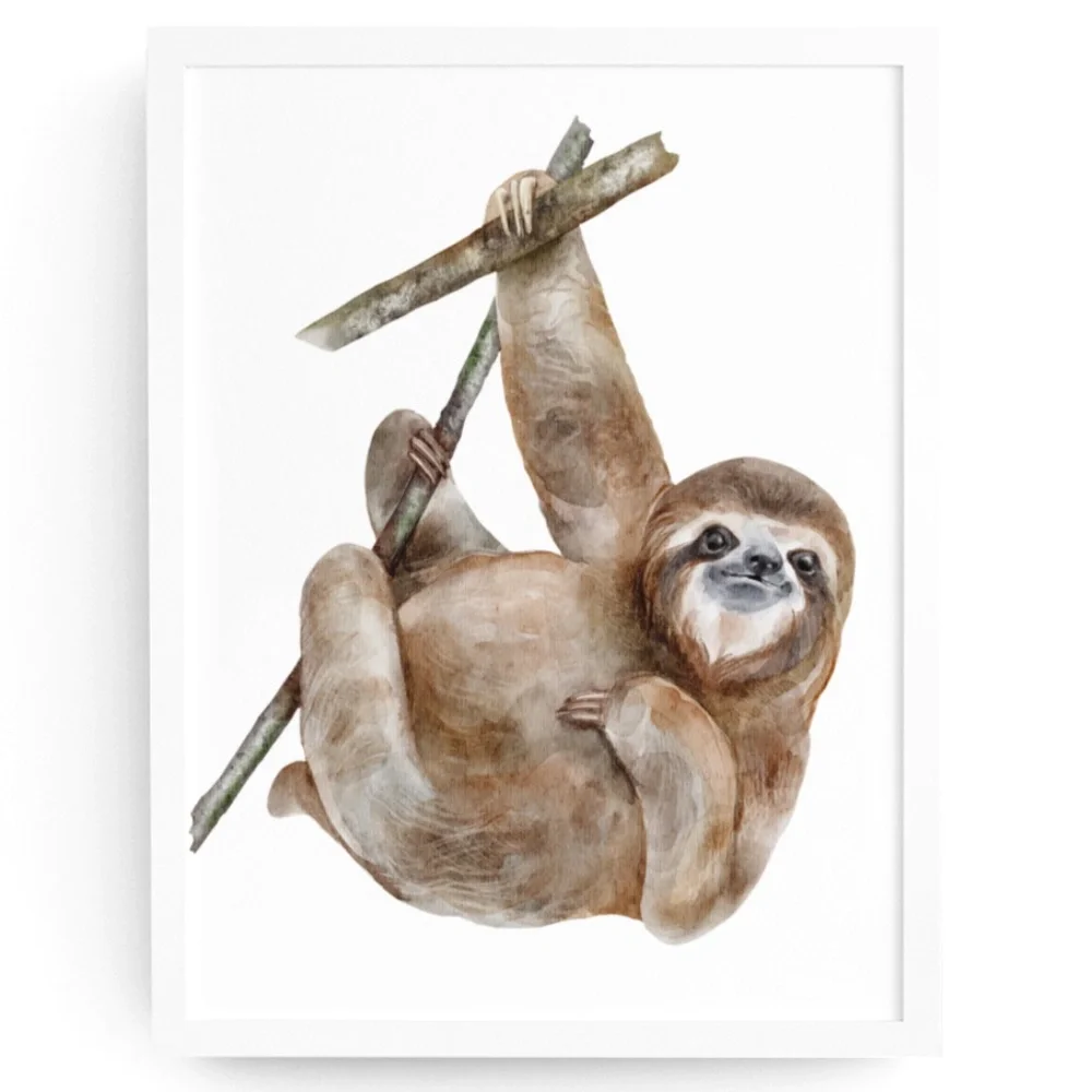 Watercolor Sloth Illustration Wall Art Print Poster Unframed - Picture 1 of 9